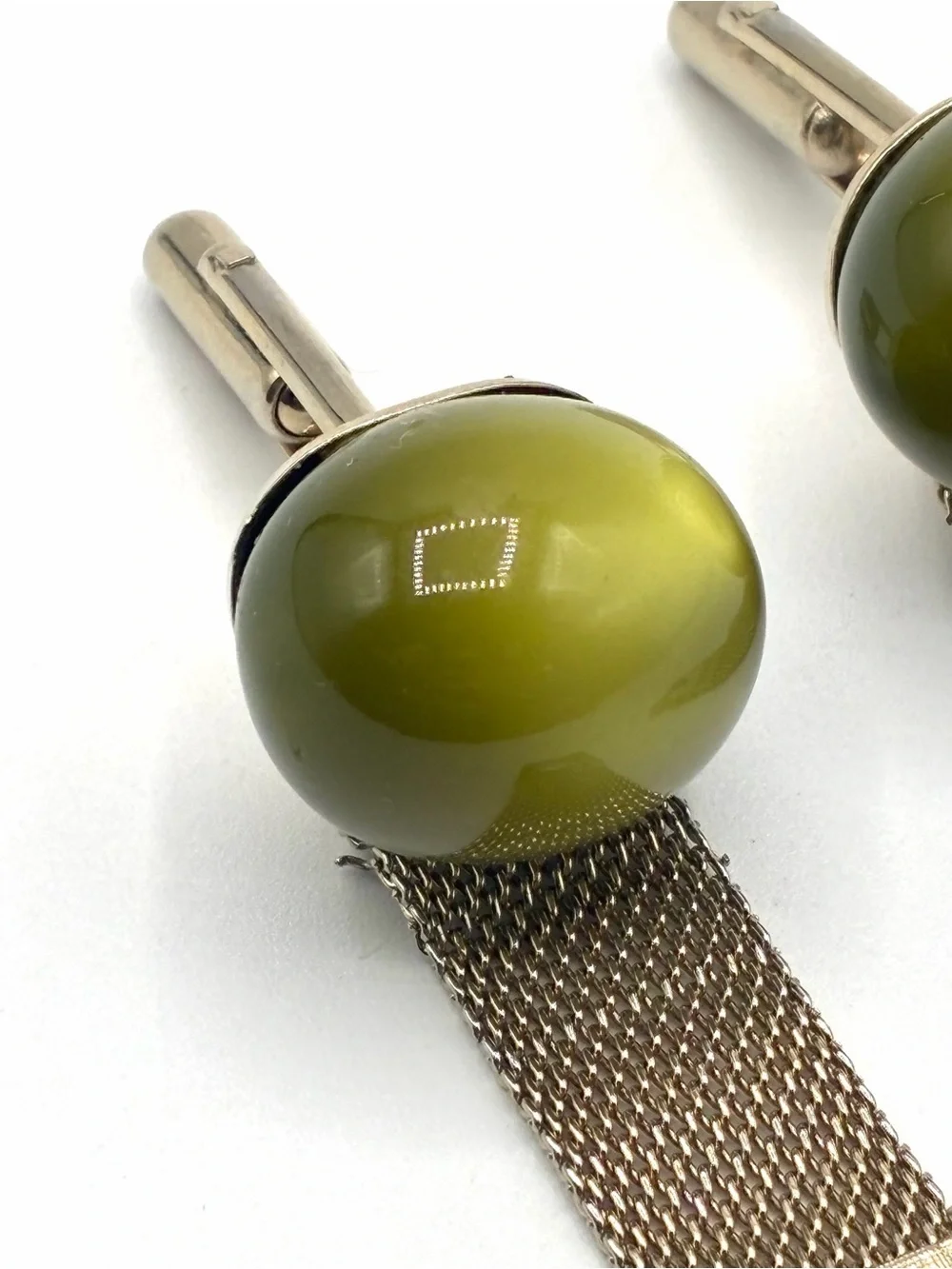 Vintage Green Lucite Cabochon Mesh Wrap Around Cufflinks Gold Tone MCM